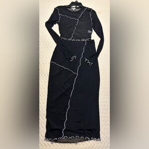 love, Fire Black Pencil Skirt with White Contrast Stitching